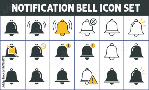 Notification Bell Icons set. Application Alert Systems Design