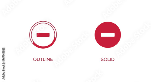 Vector icons of outline and solid minus signs in red color