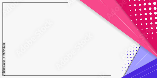 abstract white background with pink and purple geometric corner shapes halftone dots and thin line frame for Modern banner and Presentation design