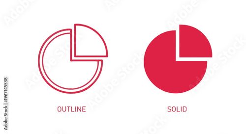 Pie chart icons in outline and solid styles for data visualization