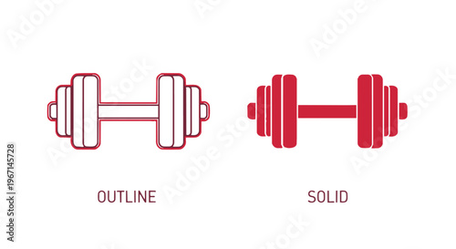 Vector illustration of outline and solid red dumbbells