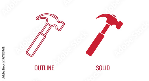 Red hammer icons in outline and solid style