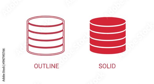 Red database cylinder icons in outline and solid style