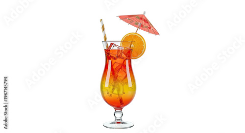 Tropical Cocktail with Orange Slice and Paper Umbrella