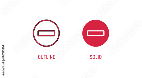 Red outline and solid icons with rectangle shapes in circles for design elements