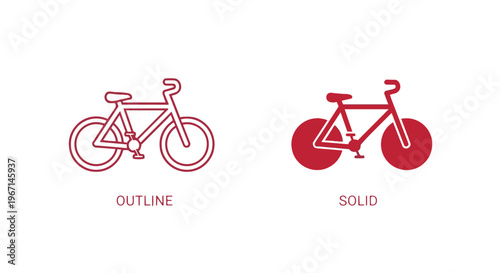 Vector illustrations of bicycle icons in outline and solid styles