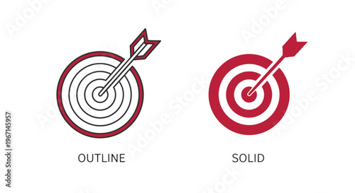 Red target icons with arrows in outline and solid styles