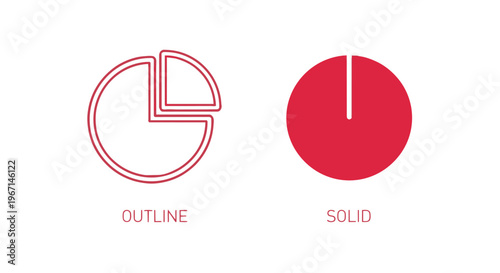 Set of pie chart icons, outline and solid style vector illustration