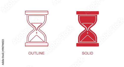 Red hourglass icons in outline and solid styles for time concepts
