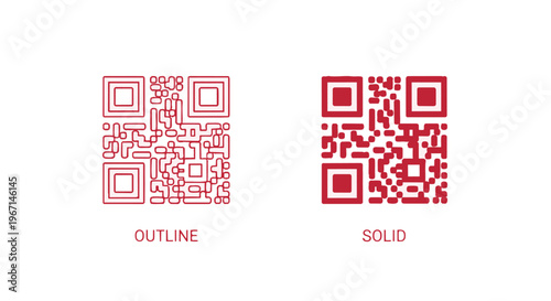 Outline and solid qr code icon set, vector illustration of digital data scanning symbol