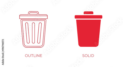 Trash can icon set, outline and solid style vector illustration