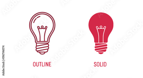 Outline and solid light bulb icons set, creative idea symbols, vector illustration