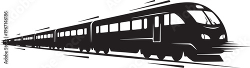 Black silhouette of a speeding train on white background