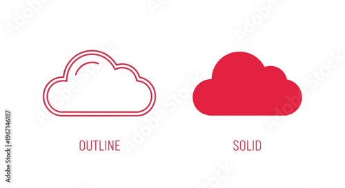 Set of cloud icons in outline and solid style