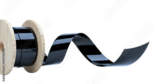 Wooden Spool with Black Glossy Ribbon