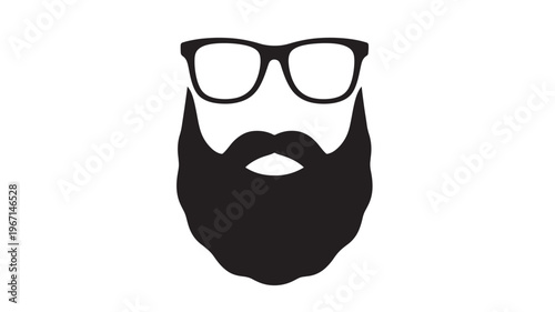 Beard and mustache icon with thick-rimmed glasses in a simple black silhouette against a white background, representing a hipster style.