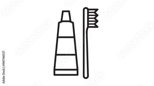 Toothbrush and toothpaste icons with simple outline style for hygiene and dental care graphics. featuring clean, mouth, teeth with oral and health