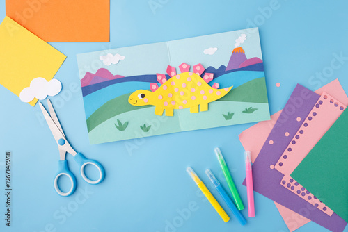 creative family leisure time activity dinosaur cutout collage diy craft for toddlers home schooling fun child development supplies for art and craft business marketing imagery