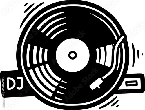 Cartoon vinyl or lp icon symbol. dj symbol. retro vinyl record album. Old music plate doodle. Phonograph, audio disk for turntable. Music player, analog music recording. Gramophone label and badge