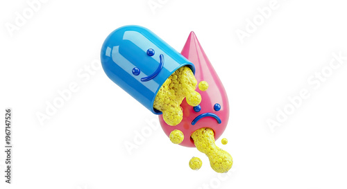 Happy Pill Empties Contents into Sad Blood Drop