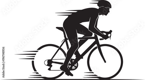 Black silhouette of cyclist riding bicycle bike rider