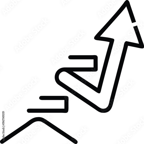 A black line drawing of an arrow going up