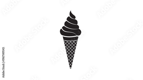 Ice cream cone silhouette with a swirl of soft serve frozen dessert in a crisp waffle cone. featuring sweet, treat, dairy with summer and cold