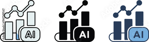 AI statistic icon. Data chart and analysis symbol. Analytics, digital and technology concept. Information, graph and report design representing AI, statistic and data visualization.