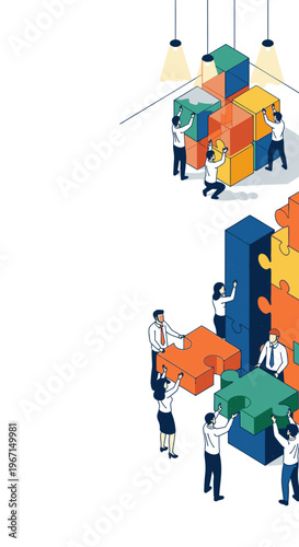 teamwork concept with people building puzzle pieces together