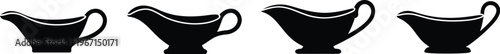 Gravy boat silhouette icon vector set featuring elegant serving dish shapes in clean black style for kitchen dining and restaurant design applications