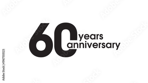Number 60 with the words 'years anniversary' in black text on a white background featuring 60, sixty, celebration with milestone and event elements