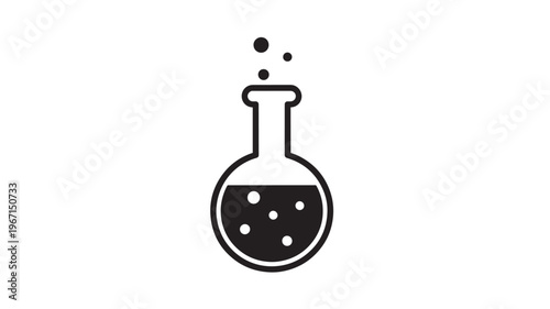 Flask bubbling icon with liquid and circles, representing chemistry, science, or experiments featuring experiment, laboratory, research with chemical
