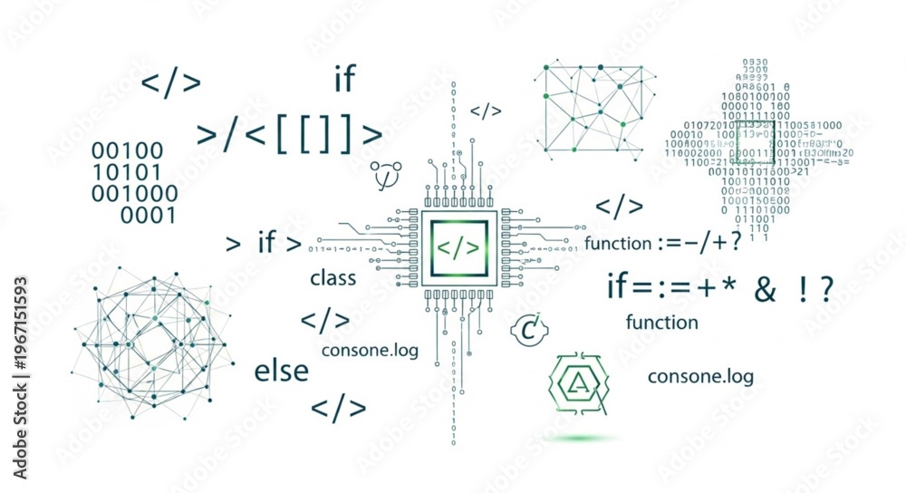 Canvas-taulu Abstract digital technology and programming code symbols.