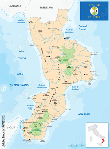 Map of the Italian region of Calabria
