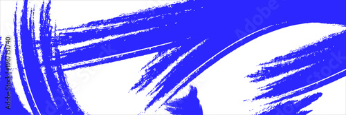Abstract blue brush strokes on white background, expressive ink splatter vector illustration, artistic hand-drawn paint texture for banner design