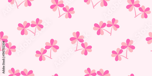 Glamour pink clover seamless pattern. Hand drawn Vector illustration.