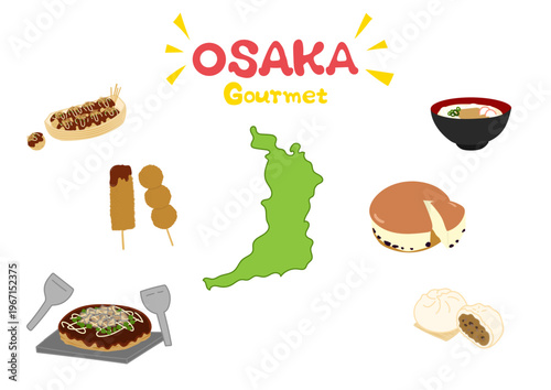 大阪のご当地グルメイラストセット　OSAKA Gourmet