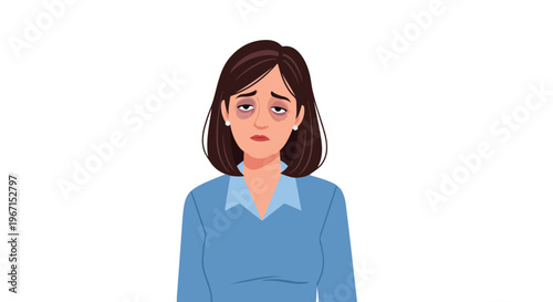 A tired woman with dark circles under her eyes looking exhausted and unhappy