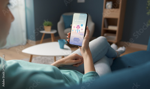 Foto Woman interacting with an AI therapist on her laptop for online mental health support