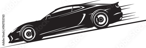 Black sports car speeding on white background black car