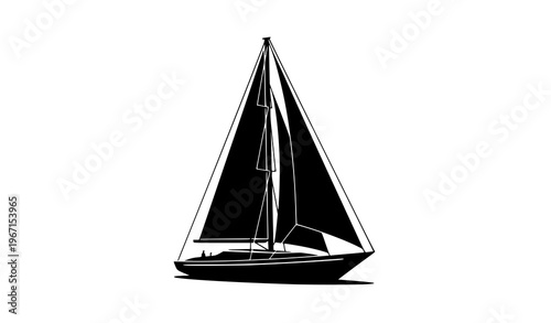 3D perspective sailboat silhouette black vector illustration minimal design