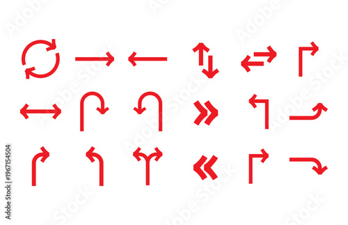 Arrows Red Directional Icon Set for Web and App Navigation Interface Graphics