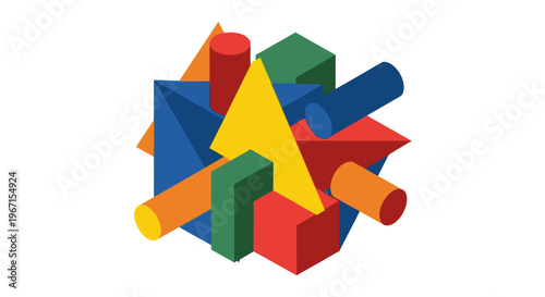 Abstract geometric shapes in a colorful cluster formation.