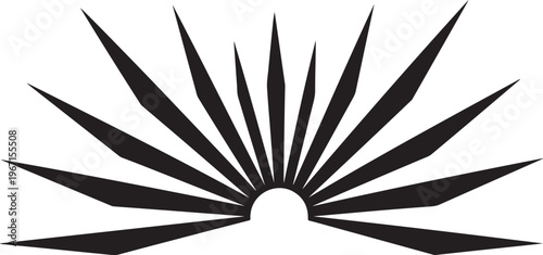 Black sunburst shape on white background abstract