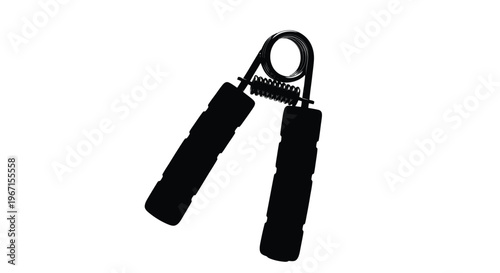 Black hand gripper exercise tool isolated on a white background silhouette