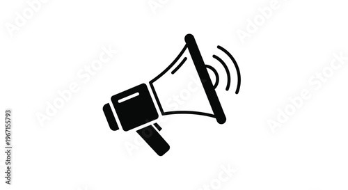Black and white illustration of a megaphone with sound waves silhouette