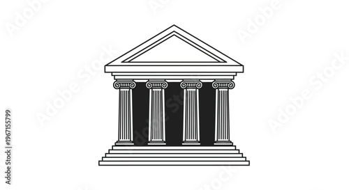 Classical greek temple facade with columns in a stark black silhouette