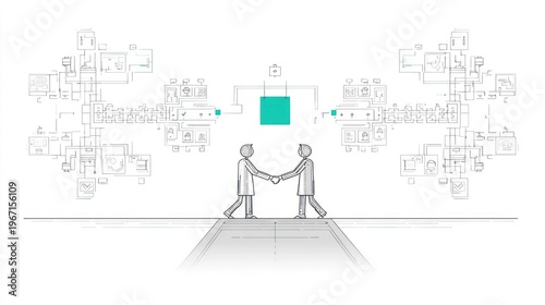 Wallpaper Mural Two figures shake hands against a networked backdrop on a path Torontodigital.ca