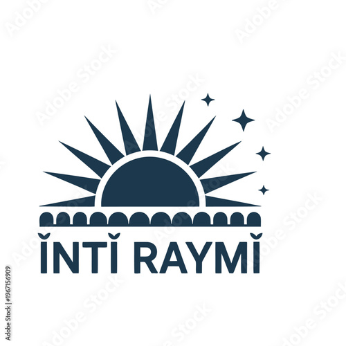 Inti Raymi Sun Rising Over Ancient Temple Minimalist Vector Logo