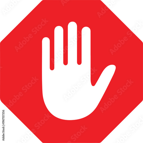 Red Stop Sign With White Hand Icon prohibition warning